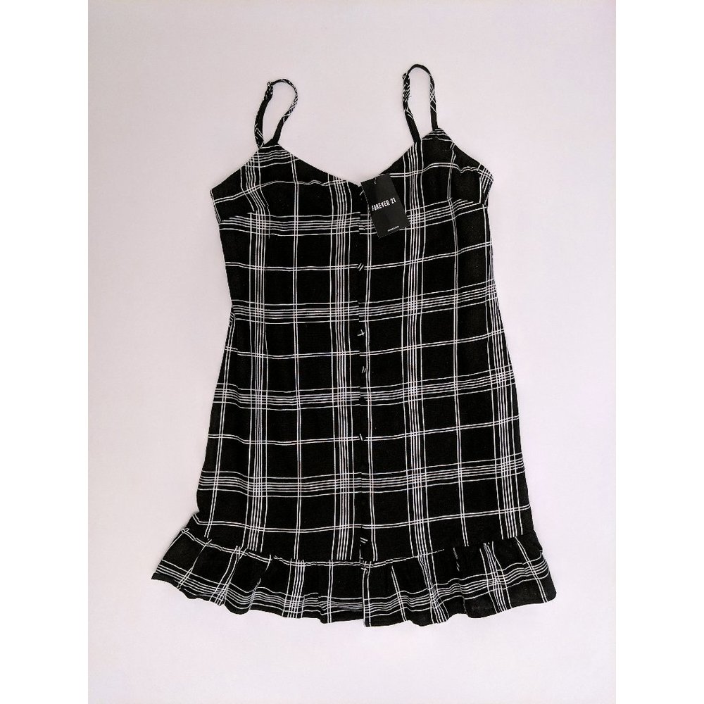 Forever 21 Woven Button Front Plaid Dress Emo Grunge New NWT Size Women's Small